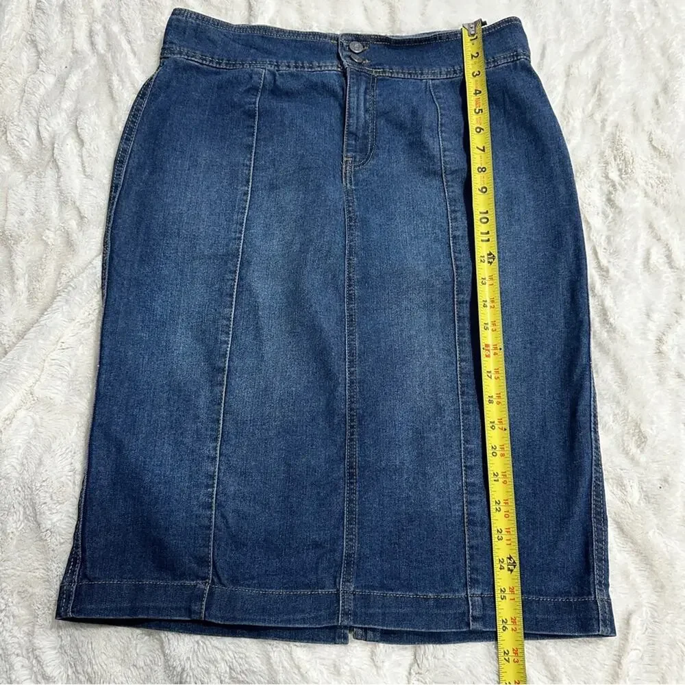 One 5 One Size L Classic Blue Jean Skirt KneeLength Stretch Denim BusinessCasual - Picture 3 of 10